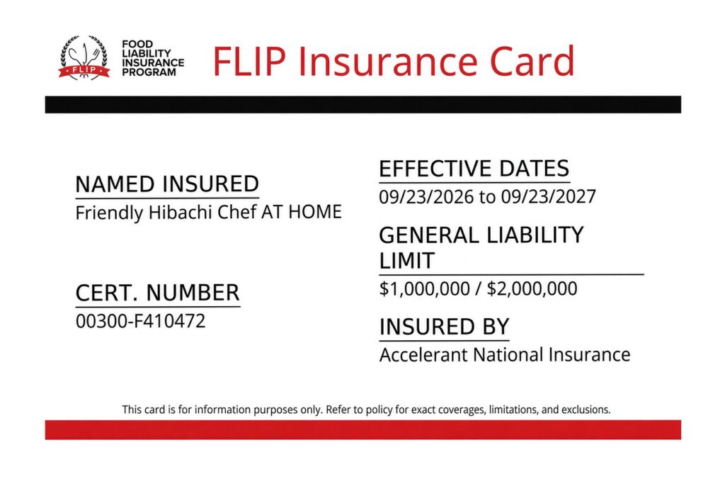 FLIP general liability insurance certificate, $1M per occurrence / $2M aggregate Licensed, insured, and certified