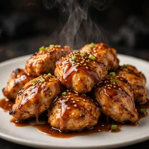 Grilled teriyaki chicken pieces with sesame seeds and green onions - hibachi entree option