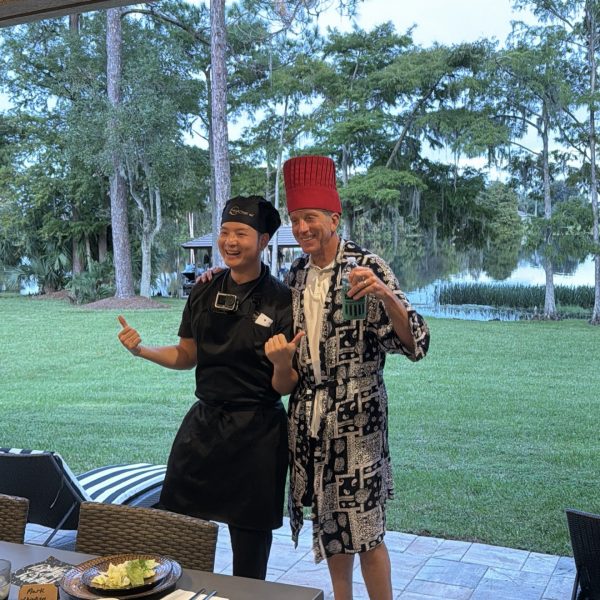 Hibachi chef grilling for guests in Kendall