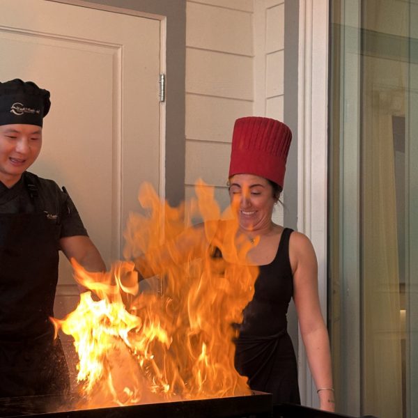 Hibachi fire show at a Palmetto Bay backyard party